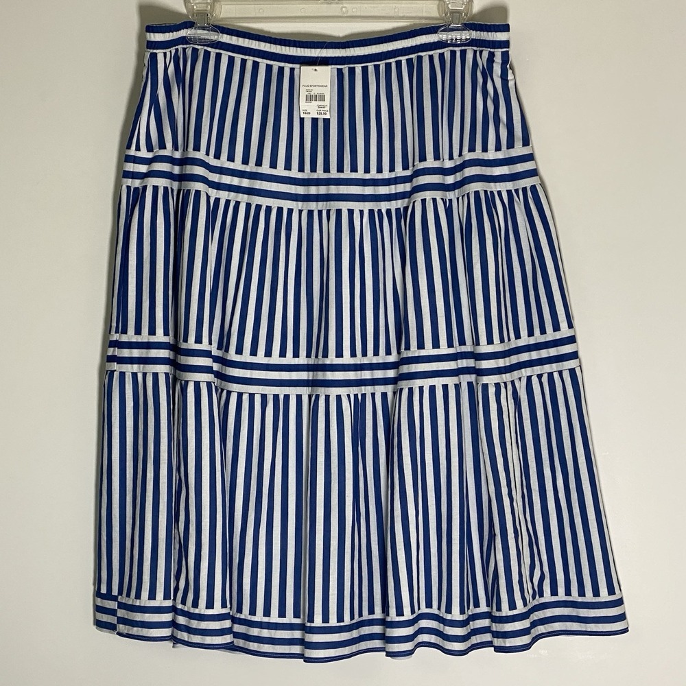 Cato Skirt Womens 18 20 Blue White Striped Tiered Flowy Midi Plus Boho Chic Nice
